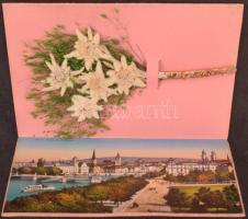 Zürich. Edelweiss-Ansichtskarte / Kinyitható svájci képeslap valódi szárított havasi gyopár virággal / Leontopodium alpinum - 2-tiled folding postcard with real dried flower