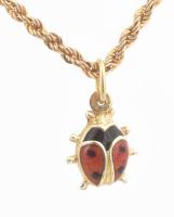 Arany (Au) 14K walles nyaklánc, jelzett, h: 50 cm + zománcfestett katica függő, 2×1,2 cm, bruttó: 4,...