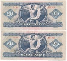 1975. 20Ft (2x) egyugrásos sorszámkövetők "C 850 104026", "C 850 104028" látvány...
