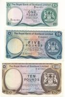 Skócia 1972. 5P Royal Bank of Scotland + 1975. 10P Royal Bank of Scotland + 1978. 1P Royal Bank of Scotland T:AU-F szép papír Scotland 1975. 5 Pounds Royal Bank of Scotland + 1975. 10 Pounds Royal Bank of Scotland + 1978. 1 Pound Royal Bank of Scotland C:AU-F fine paper Krause P#337, P#336, P#338