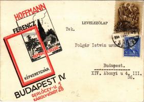 1938 Hoffmann Ferenc képkereskedő és képkeretgyár reklámja. Budapest, Gerlóczy u. 5. (EK)