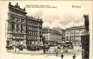 Budapest V. Gizella tér, Haas palota, Borhegyi, Szenes Ede üzlete, hintók, Pesti Magyar Kereskedelmi Bank. Divald Károly 242. sz.