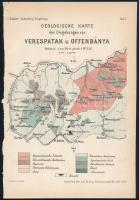 1874 Geologische Karte der Umgebungen von Verespatak u. Offenbánya. Jahrbuch der k. k. geologische Reichsanstalt Bd. XXIV, Taf. 1. / Verespatak és Aranyosbánya (Erdély) környékének földtani térképe, színes litográfia, a lap széle kissé sérült, 24,5x16,5 cm