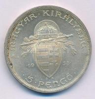 1938. 5P Ag "Szent István" T:AU patina Adamo P8.1