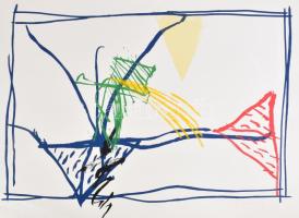 Gubis Mihály (1948-2006): Sex art, 1992. Szitanyomat, papír, jelzett, művészpéldány E.A. III./X. számozással. Lapszéli szakadással. Törésnyomokkal. 58×80 cm