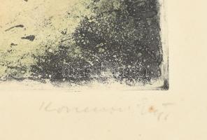 Konecsni György (1908-1970): Magányos ház. Színes rézkarc, papír, jelzett. Felületi sérüléssel. Kiss...