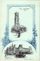 Paris, Tour Saint-Jacques, Hote de Ville / tower and town hall. Art Nouveau, floral