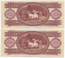 1975. 100Ft (2x) sorszámkövetők "B 049 114673 - B 049 114674" látványos nyomdai papírránco...