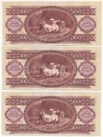 1980. 100Ft (3x) sorszámkövetők "B 144 083287 - B 144 083289" nyomdai papírráncokkal és az...