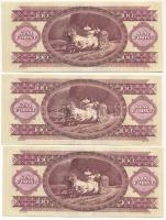 1984. 100Ft (3x) sorszámkövetők "B 654 029024 - B 654 029026" T:UNC kissé hullámos papír
...