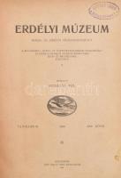 1908 Erdélyi Múzeum. Új folyam III. 1908. XXV. kötet. Kiadja Erdélyi Múzeum-Egyesület. A Bölcsészet-, Nyelv- és TörténetTudományi Szakosztály, az Erdélyi Nemzeti Múzeum könyvtára Érem- és Régiségtára közlönye. Szerk. Erdélyi Pál. Kolozsvár, 1908, Stief Jenő és Társa, 4+440 p.+4 t. Átkötött félvászon-kötésben, kissé kopott borítóval, "Hutter Gerő Kolozsvárt" bélyegzéssel.