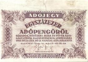 1946. 100.000AP hátlapi alanyomat hiányzik! felső ívszéllel T:II