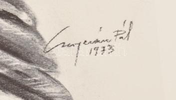 Csergezán Pál (1924-1996): Elejtett vadkacsa és töltény. Nyomat, papír, jelzett a nyomaton, az Erste...