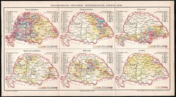 cca 1900 Vegyes térkép tétel, 3 db:   Magyarország mezőgazdasági viszonyai, rajzolta Homolka József, Pallas Nagy Lexikona, Bp., Posner-ny., 23x41 cm.;  Magyarország népességi anyanyelv szerint, rajzolta: Homolka József, Pallas Nagy Lexikona, Bp., Posner-ny., 23x41 cm.;  Magyarország népessége hitfelekezetek szerint 1890, rajzolta: Homolka József, Pallas Nagy Lexikona, Bp., Posner-ny., 23x41 cm.;