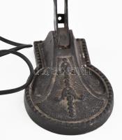 Antik banklámpa zománcozott fém búrával, fém öntvény lábbal, jó állapotban, m: 41 cm