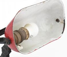 Antik banklámpa zománcozott fém búrával, fém öntvény lábbal, jó állapotban, m: 41 cm