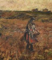 Kotász Károly (1872-1941): Táj hölggyel. Olaj, karton, jelezve jobbra lent. Dekoratív, kissé sérült ...