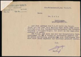 1943 Wehrmacht jelentés Dr. Dolznak rokona Ltnt. Fritz Dolz haláláról