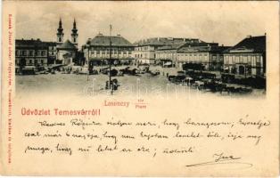 1899 (Vorläufer) Temesvár, Timisoara; Losonczy tér, piac. Kossak József fényképész / square, market (Rb)