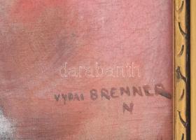 Vydai Brenner Nándor (1903-?): Lány virágdísszel. Olaj, vászon, jelzett. Dekoratív, kissé sérült fak...