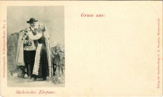Nagyszeben, Hermannstadt, Sibiu; Gruss aus Sächsisches Ehepaar, Siebenbürgerische Volkstypen-Karte No. 3., G. A. Seraphin / Erdélyi szász házaspár / Transylvanian Saxon married couple, folklore