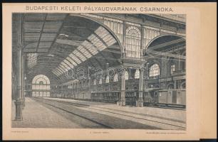 cca 1900 Budapesti Nyugati pályaudvarának csarnoka/Budapesti Keleti pályaudvarának csarnoka, + A svábhegyi fogaskerekű vasut Budapesten, nyomatok, Pallas Nagy Lexikona, Bp., Posner-ny., közte foltos, 15x22 cm és 24x30 cm