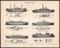cca 1900 Vérteshajók, nyomat, Pallas Nagy Lexikona, Bp., Posner-ny., 24x30 cm
