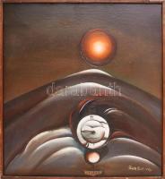 Finta Edit (1945 - ): Kétes egyensúly. Olaj, vászon, jelezve jobbra lent, hátoldalán autográf felirattal, 60x55 cm, fakeretben.