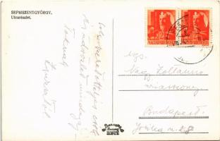 Sepsiszentgyörgy, Sfantu Gheorghe; utca, cukrászda, EMSZO (Egyházközségi Munkásszakosztályok, sok zs...