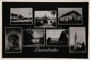 Bonchida, Bontida; Országzászló, Gróf Bánffy kastély, Hangya szövetkezet üzlete, Római katolikus templom / Hungarian flag, castle, cooperative shop, church