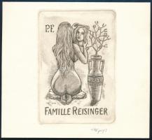 Tempinszky István (1907-1979): Famille Resinger, rézkarc, papír, jelzett, 8×5,5 cm