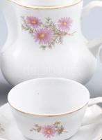 Hollóházi hortenziavirágos teás készlet. Teljes, jelzett, egy csészén pattanással