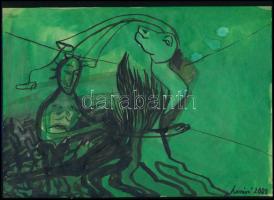 Lovász Erzsébet (1954-): Szürrealista alakok, 2000. Akvarell, papír, jelzett, 21x29,5 cm