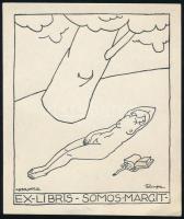 Zélinger Gyula (?-?): Ex libris Somos Margit, 1932. (Erotikus ex libris). Klisé, papír, 10x8,5 cm