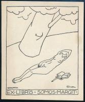 Zélinger Gyula (?-?): Ex libris Somos Margit, 1932. (Erotikus ex libris). Klisé, papír, 10x8,5 cm