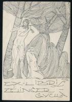 Zélinger Gyula (?-?): Ex libris Zélinger Gyula, 1932. (Erotikus ex libris). Klisé, papír, 8,5x5,5 cm