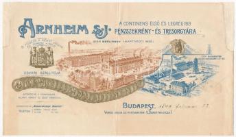 1899 Bp., Arnheim S. J. Pénzszekrény- és Tresorgyár fejléces számlájának fejléces, rajta a gyár látképével, kartonra ragasztva