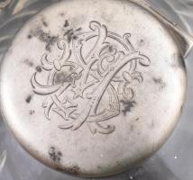 Antik tintatartó, ezüst (Ag) fedéllel, jelzett, d: 10 cm, m: 6,5 cm