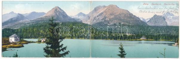 1905 Tátra, Magas-Tátra, Vysoké Tatry; Csorba-tó. 2-részes kihajtható panorámalap / Strbské pleso - 2-tiled folding panoramacard