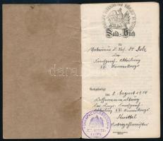 1914 Német zsoldkönyv - Sold-Buch, rengeteg bejegyzéssel, csapat megnevezéssel