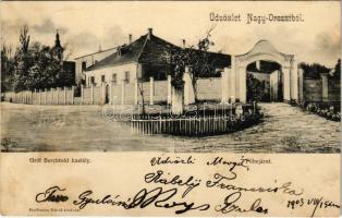 1903 Nagyoroszi, Gróf Berchtold kastély és fürdőbejárat. Hoffmann Dávid kiadása (fl)