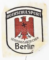 cca 1938 Hochschulsport Leistungsabzeichen Berlin III. Reich horogkeresztes iskolai felvarró 10x12 cm