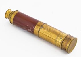 Régi tengerész távcső, kopásnyomokkal, fa, réz, Kihúzható 58 cm