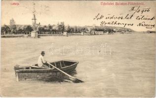 1906 Balatonföldvár, látkép, csónak. Gerenday Gyula kiadása (EK)