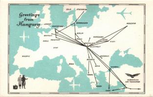 Malév routes with amateur radio form on backside