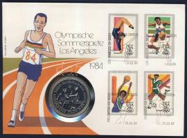 Man-sziget 1984. 1C "Los Angeles-i Olimpia" érmés, bélyeges borítékon, amerikai bélyegekke...