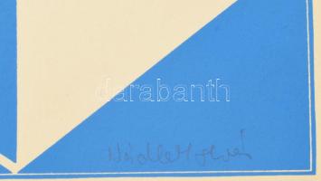 Nádler István (1938-): Kék-fehér formák (cím nélkül). Szitanyomat, papír, jelezve jobbra lent. Nádle...