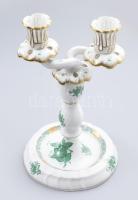 Herendi Apponyi mintás kétágú gyertyatartó. Kétrészes. Jelzett, hibátlan, m: 21,5 cm