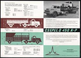 1965 Csepel D450 N-P nyergesvontatós tartálykocsi német nyelvű dekoratív reklámlapja, műszaki adatok...