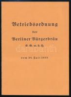 1934 Berliner Bürgerbrau GmbH. sörfőzde működési szabályzata 12p. / Brewery operating regulations